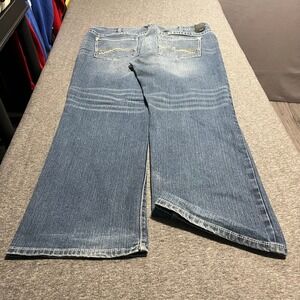 Helix Relaxed Straight Jeans Mens 38x32 Blue Denim Embroidered Pockets